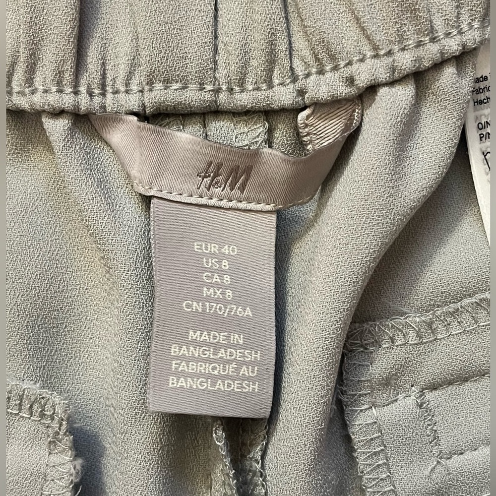 H&M Womens Beige Wide-Leg Pull-On Elastic Waistland Pants Size 2 - Picture 3 of 11